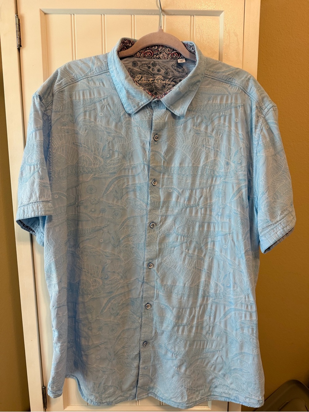 Robert Graham Men’s 4XL Light Blue Paisley Short Sleeve Button Up Shirt